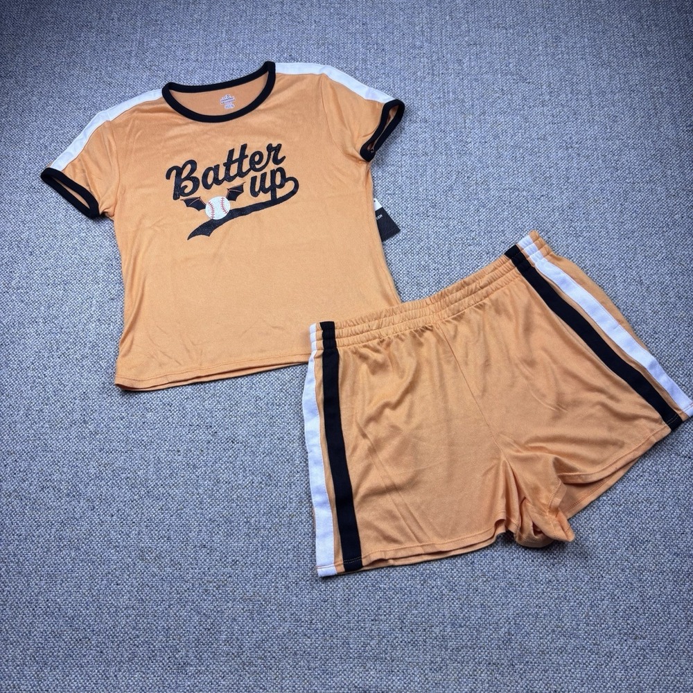 Way to Celebrate Women Pajama Set 2pc Varsity Tee Shorts Halloween Sz S